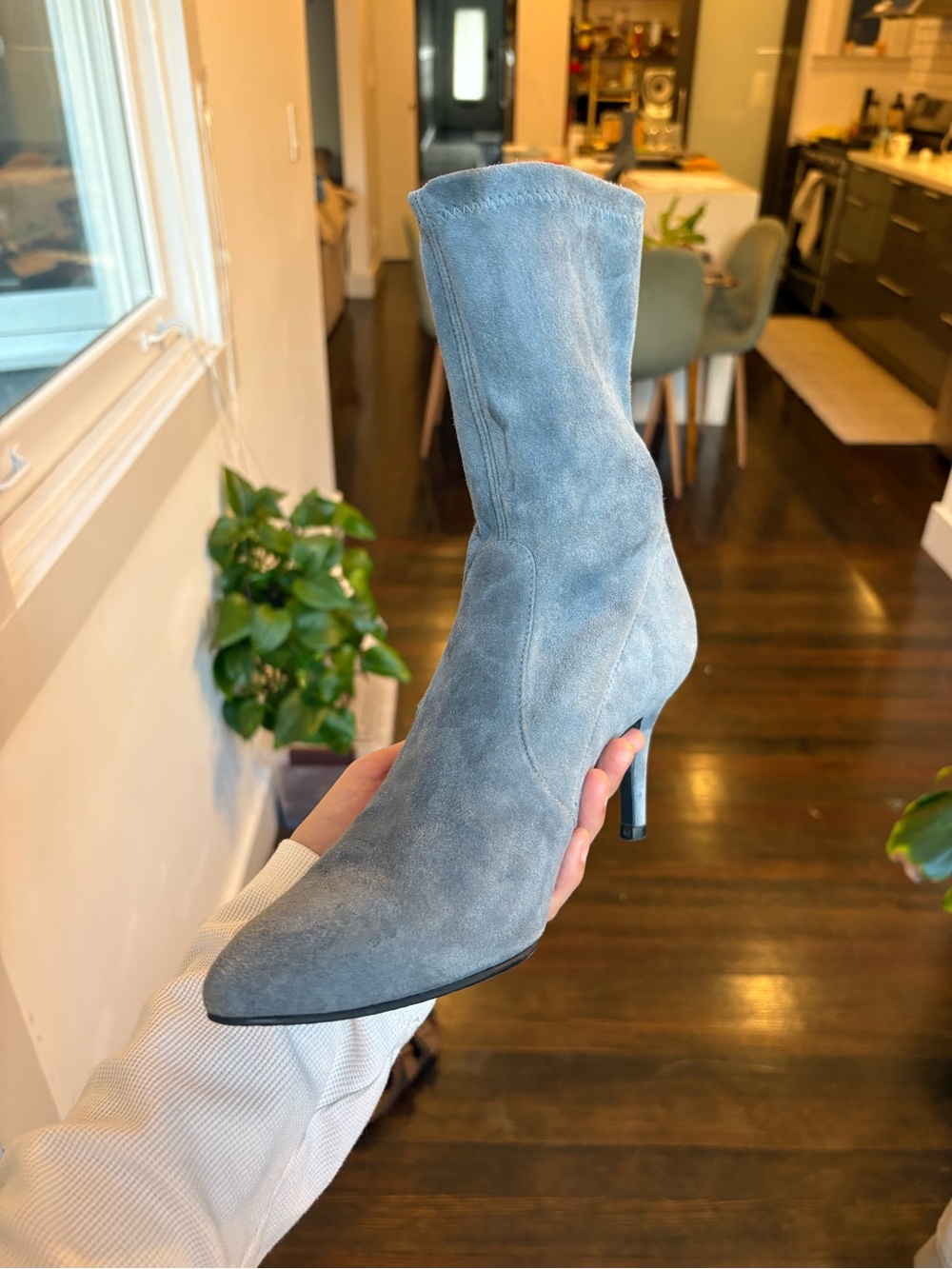 Stuart Weitzman storm blue Suede 4 inch heel Pointed-Toe Ankle sock Bootie 7 - Picture 16 of 16